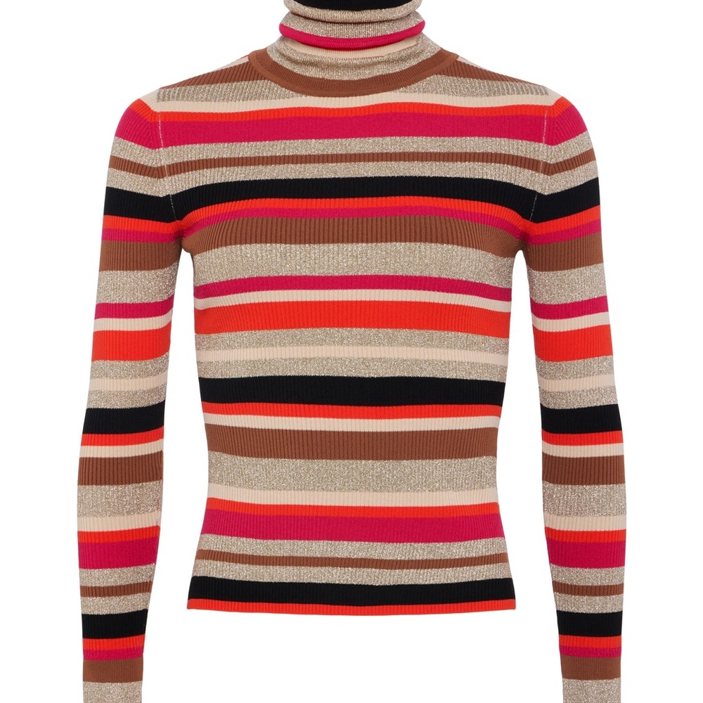 L'AGENCE Red and Pink Turtleneck Sweater